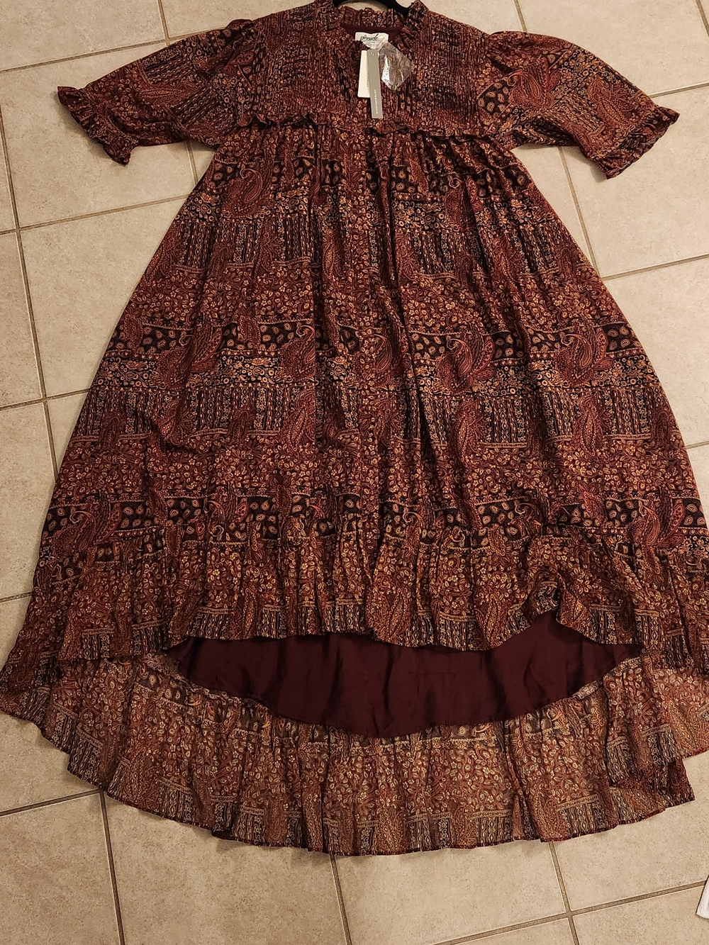 Anthropologie Pinnacle Made In India Detailed W Silk Fall Vibes High-Low Midi - Picture 4 of 15